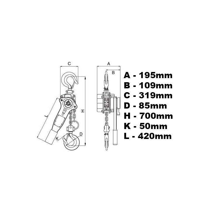 WH9000 - ķēdes āķa vinča 9000kg 9t