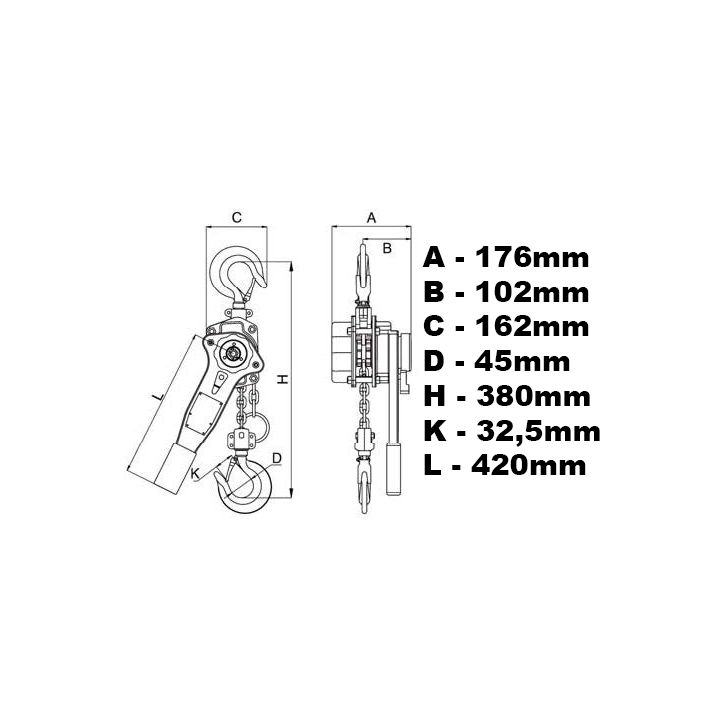 WH1500 - ķēdes āķa vinča 1500kg 1,5t