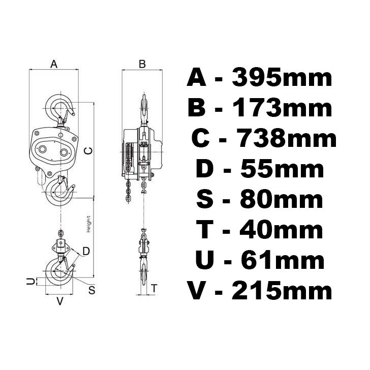 H10000 - ķēdes āķa vinča 10000kg 10t