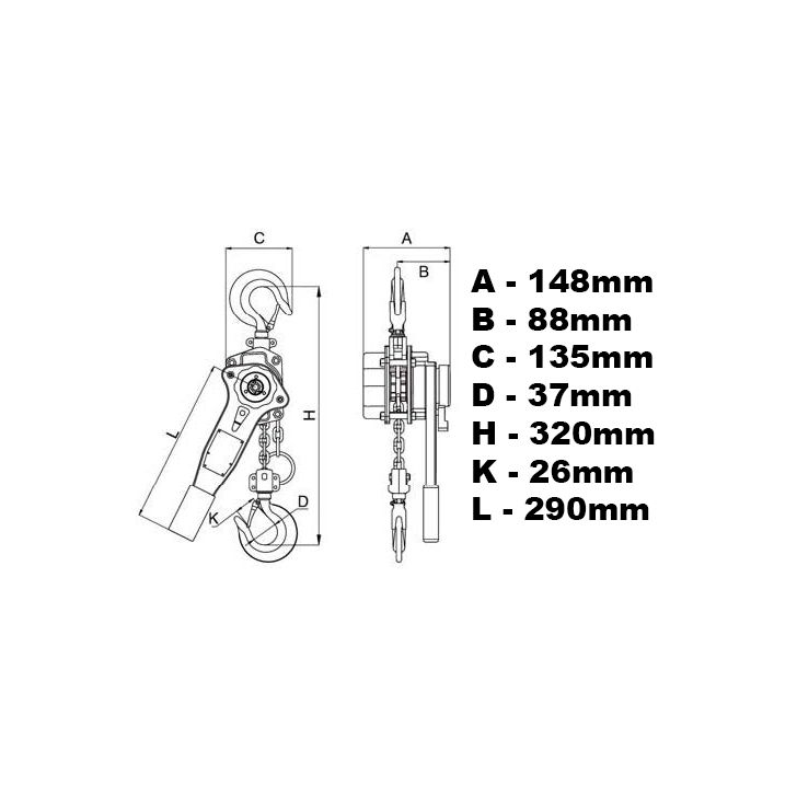 WH750 - ķēdes āķa vinča 750kg 0,75t