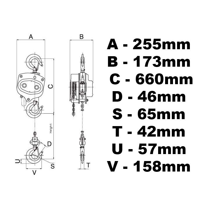 H5000 5000 kg ķēdes āķa vinča 5t