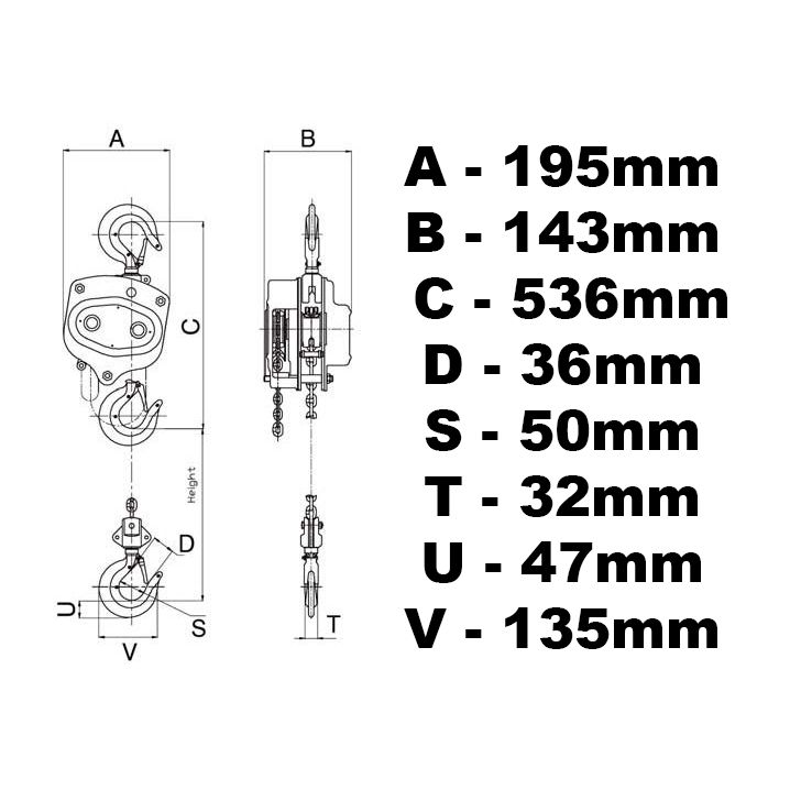 H3000 - ķēdes āķa vinča 3000kg 3t