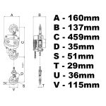 H2000 - ķēdes āķa vinča 2000kg 2t