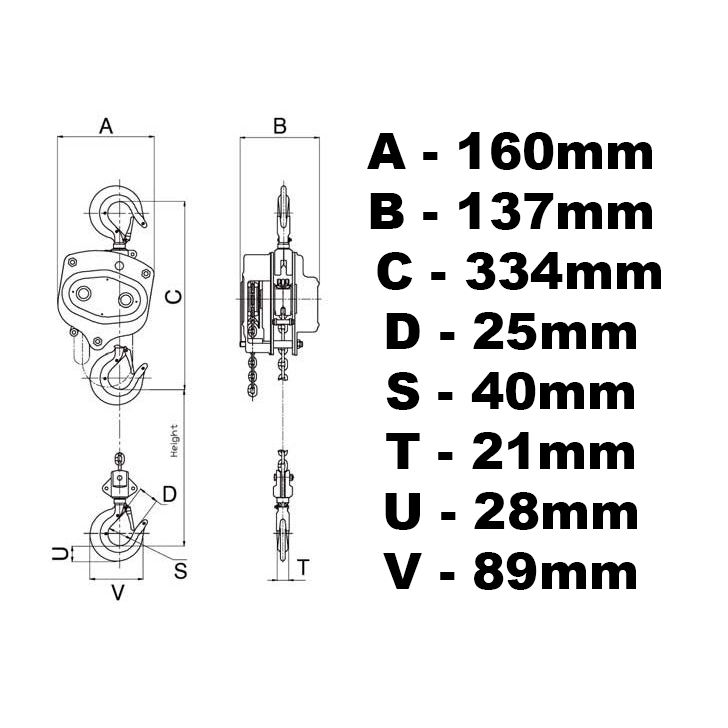 H1000 - ķēdes āķa vinča 1000kg 1t