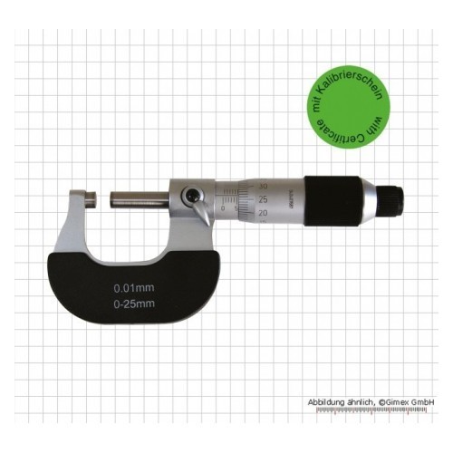 Mikrometrs 0-25mm 0.01mm kalibrēts, ar sertifikātu