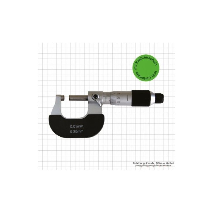 Micrometer 0-25mm 0.01mm calibrated, with certificate