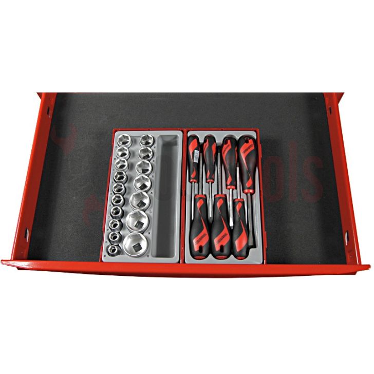 Instrumentu skapis Teng Tools ar 141 instrumentiem un 7 atvilktnēm