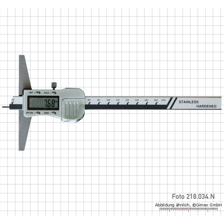 Depth gauge, metal body, with spike, 250 x 150 mm