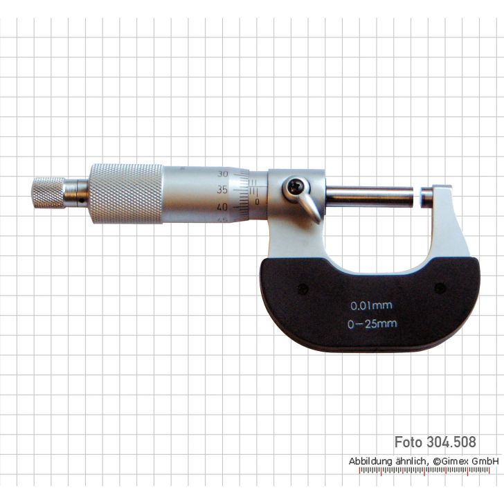 Left-handed external micrometers, 0 - 25 mm