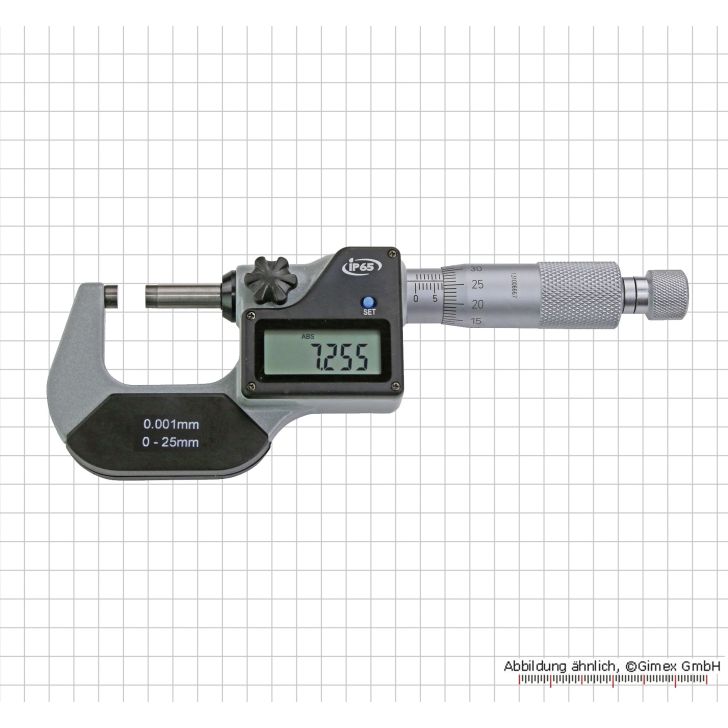 Digital micrometer, 0 - 25 mm - display only mm