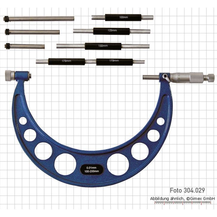 External micrometers with interchangeable anvils, 0 - 100mm