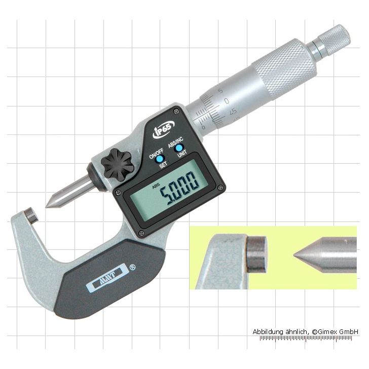 Digital micrometers with cone tip, IP 65, 0 - 25 mm