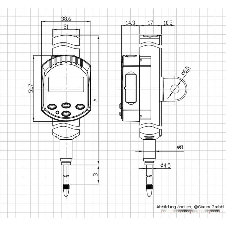Digital dial indicator, 12.7 x 0.01 mm, absolute system