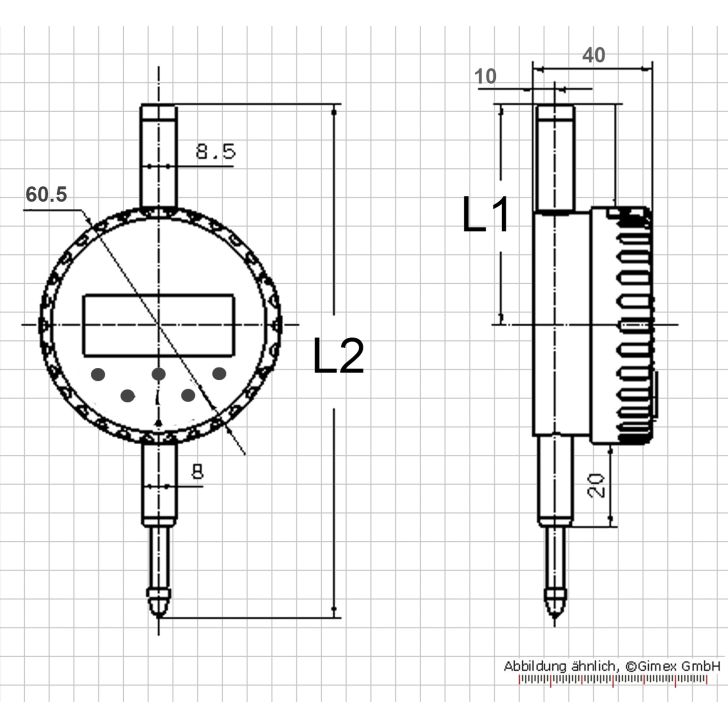Digital dial gauge, 12.7 x 0.01 mm, IP 54