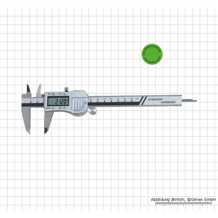 Digital caliper 150 mm, with calibration certificate