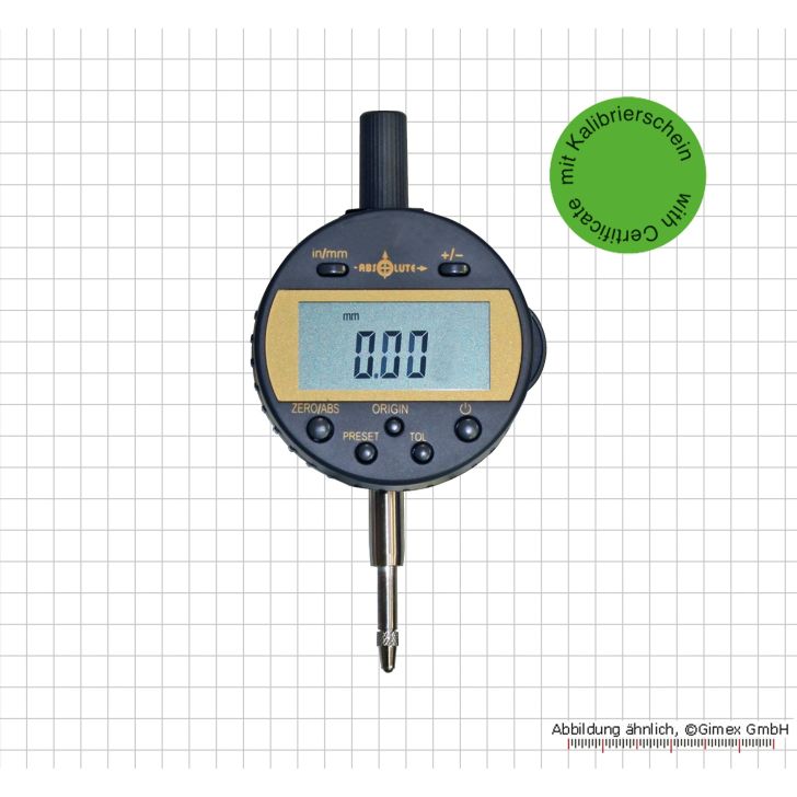 Digital dial indicator, 12.7 x 0.01 mm, IP 54 with calibration certificate