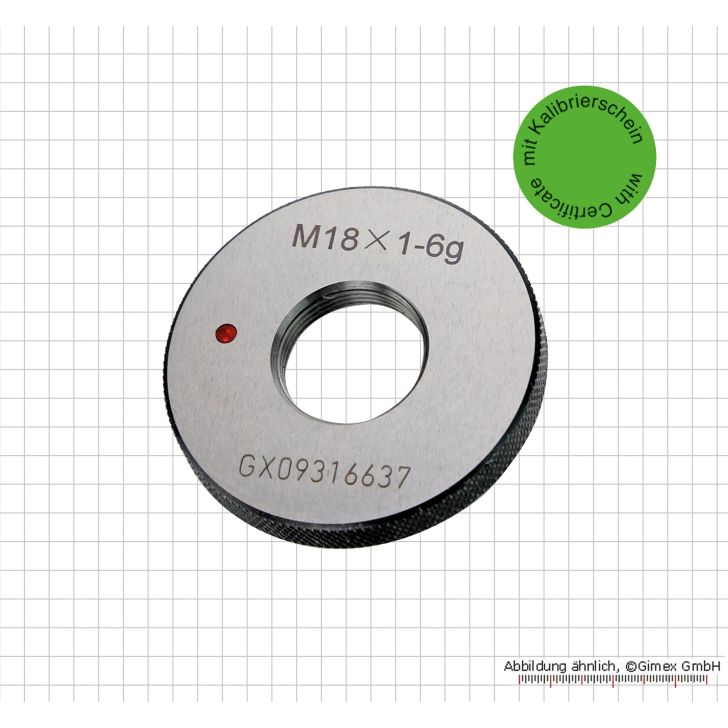 Thread ring gauge REJECT with calibration certificate, M 6 x 1