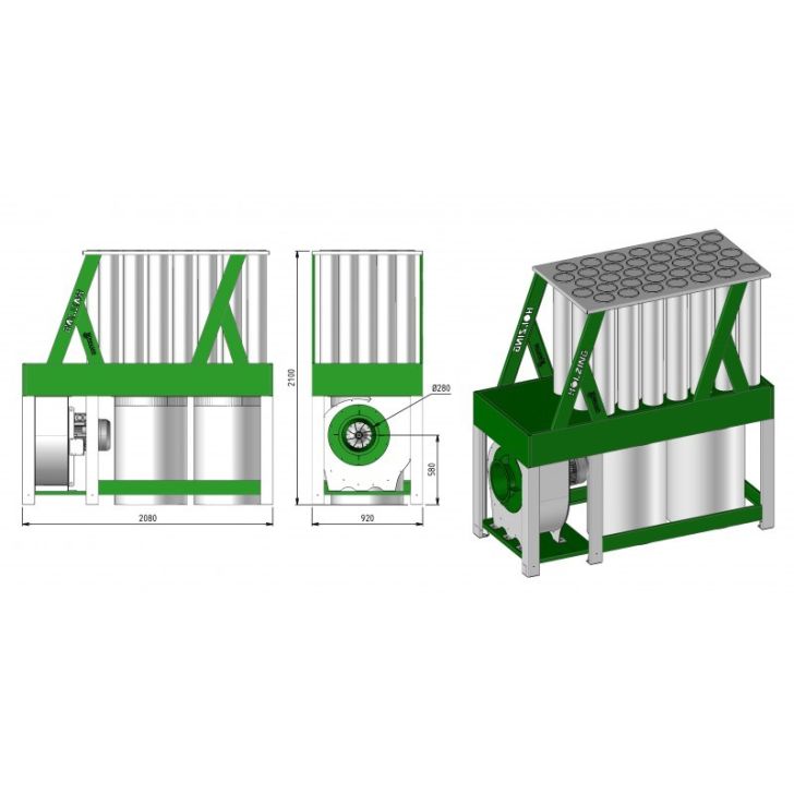 HOLZING RLA S 200 sawdust extraction, 5500W, 6500 m³/h