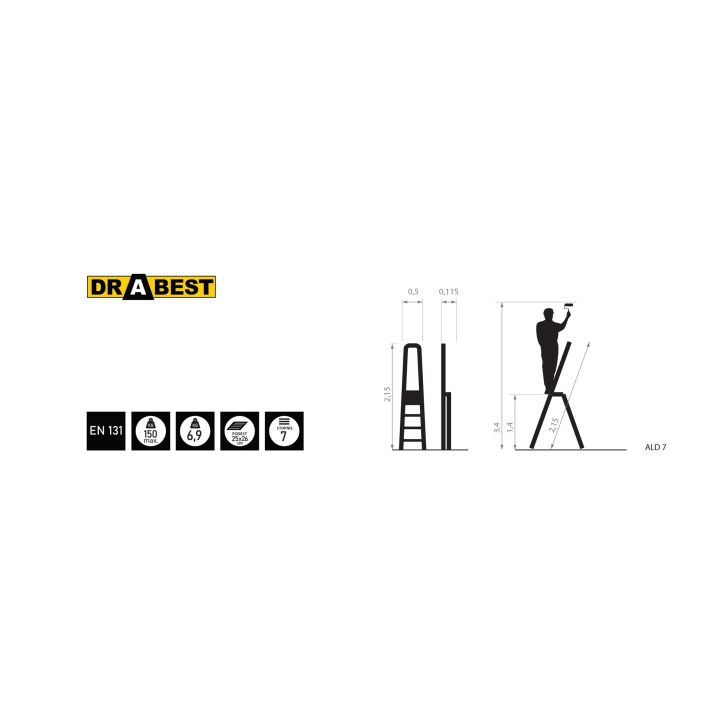 Лестница домашняя DRABEST ALD7 односторонняя, 7 ступеней