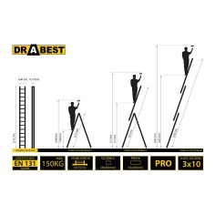 Three-part multifunctional ladder DRABEST PRO 3x10 2