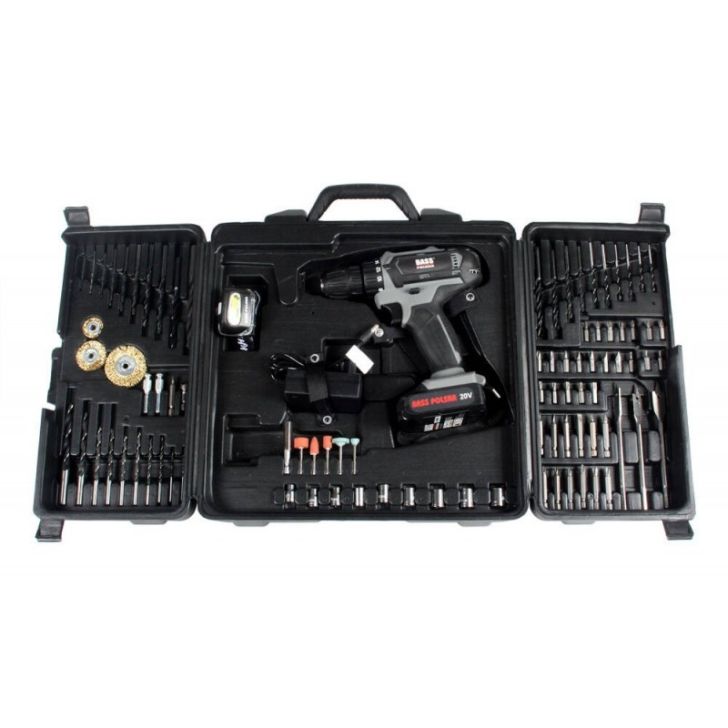 Cordless drill 20 V, with 94-piece accessory set.