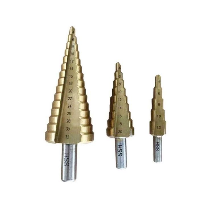 Step drill set, 3 pcs., HSS+ TYTAN, 4-12 / 4-20 / 4-32 mm