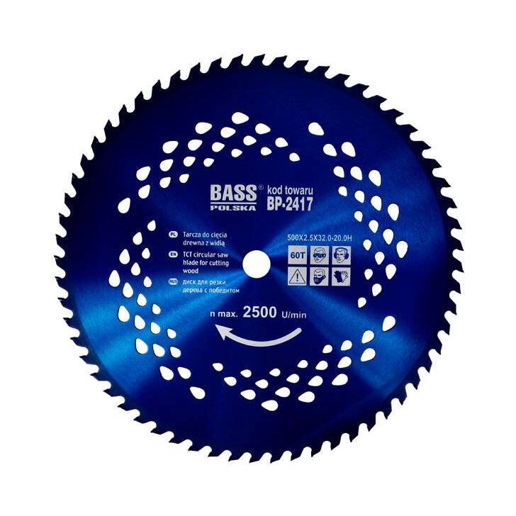 Saw blade for wood 500 mm x 2.5 mm x 60 T x 32.0-20.0 H