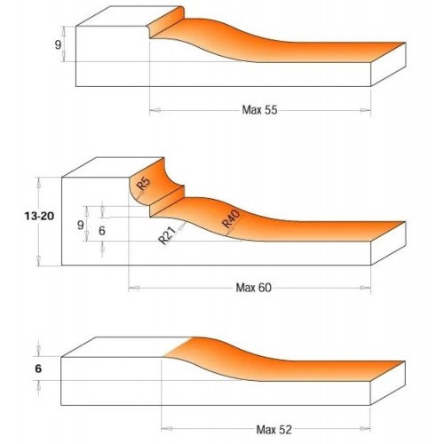 CMT Profilnazis frēzei for C694013 - Pair of Knives B 60x11,9x1,5 mm
