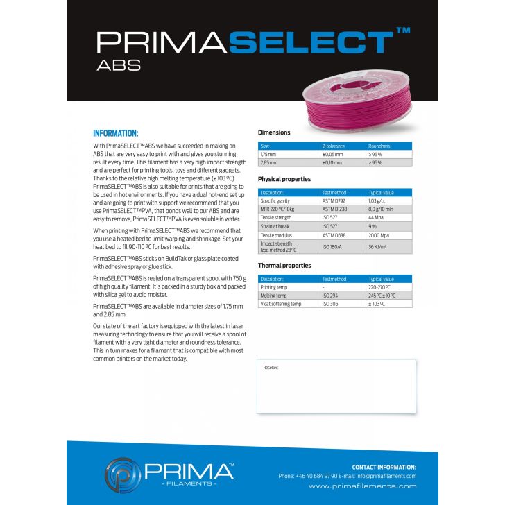 PrimaSelect ABS - 1.75mm - 750 g - Natural