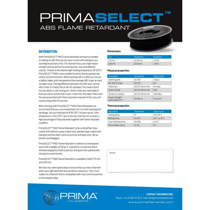 PrimaSelect ABS+ Flame Retardant - 1.75mm - 500 g - Black
