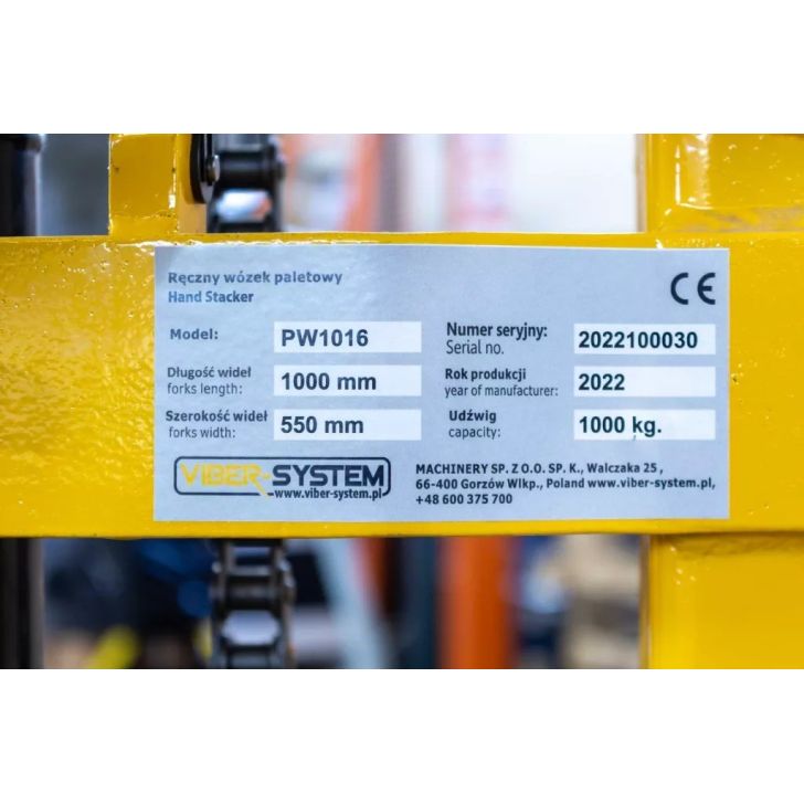 Palešu pacēlājs, mastu palešu ratiņi PW1016 1000kg 1,6m