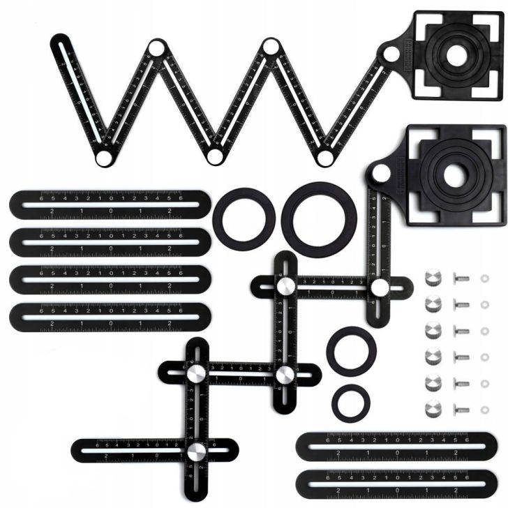 Template, ruler, template for marking holes on flat surfaces, tiles, 12-element tiles