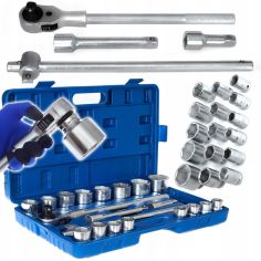 Ключи гаечные 6-гранные 3/4" кованые CRV 21 шт. TIR, под трещотку, большие головки