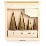 Step cone drill bit set 4pcs 4-32 mm in case