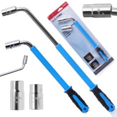 Telescopic wheel wrench 17-19/ 21-23 mm L type, 2 sockets, rubber handle