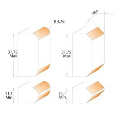 CMT Double Roundover Bit - R4.75 I11.1-31.75 S-12 HW 2