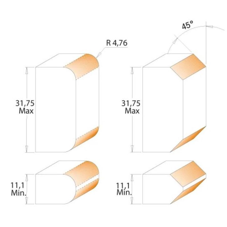 CMT Double Roundover Bit - R4,75 I11,1-31,75 S-12 HW