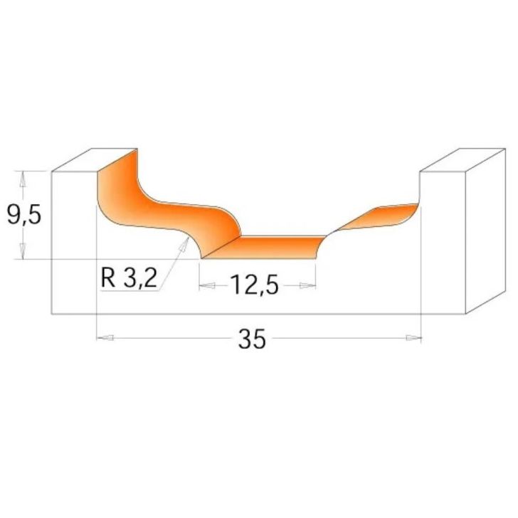 Raised Panel Bit - D35 d2-12.5 I9.5 R3.2 S-12