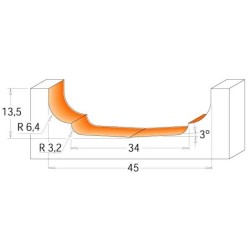 Raised Panel Bit - D45 d2-34 I13,5 R3,2-6,4 S-12