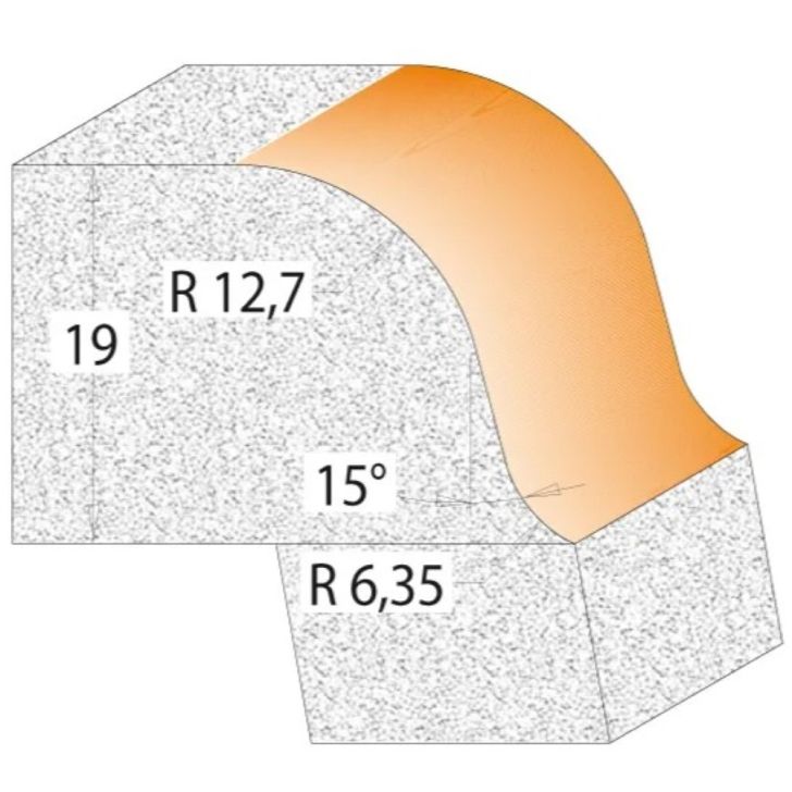 Круглая бита Solid Surface для CORIAN - R6,35-12,7 D54 S-12
