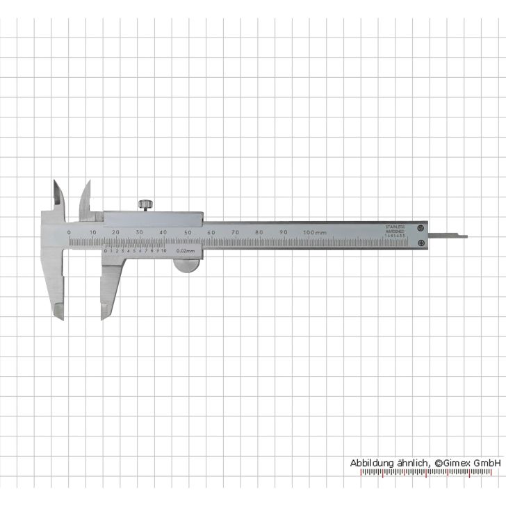 Caliper 100 x 0.02 mm, INOX, monoblock, adjustment screw