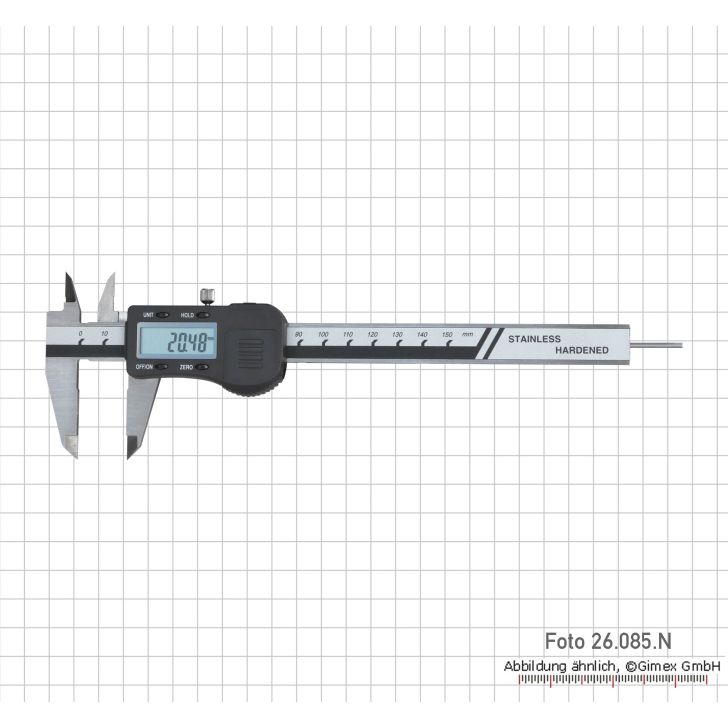 Digital caliper with roller, 150 mm (round rod)