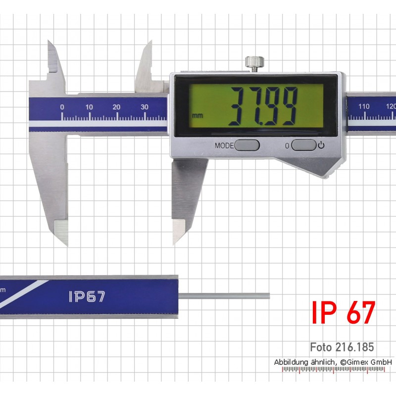 Digitālais bīdmērs IP 67, 150 mm, apaļa dziļuma stienis, induktīvā mērīšanas sistēma