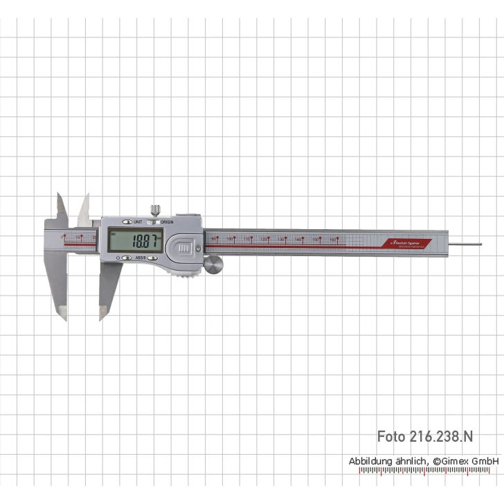 Digital caliper 150 mm, ABS, round