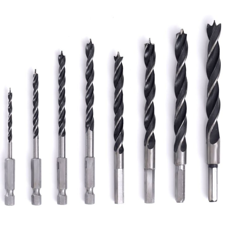 HEX 1/4 twist wood drill bits 3-10mm, set of 8 pieces.