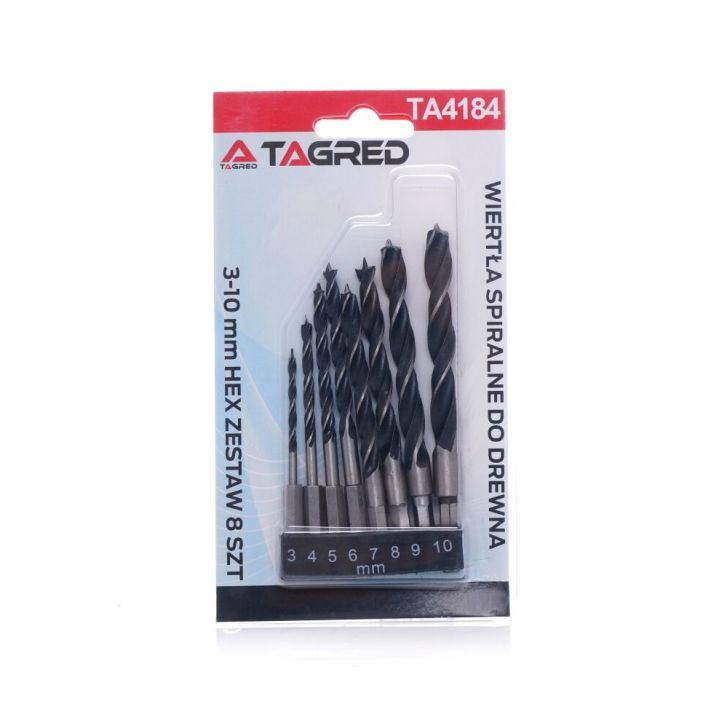 HEX 1/4 spirālveida koka urbji 3-10mm, komplektā 8 gab.
