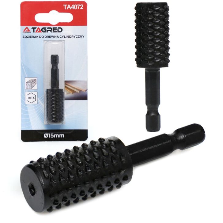 Remover, cylindrical cutter for wood - rasp, 15mm hex shank
