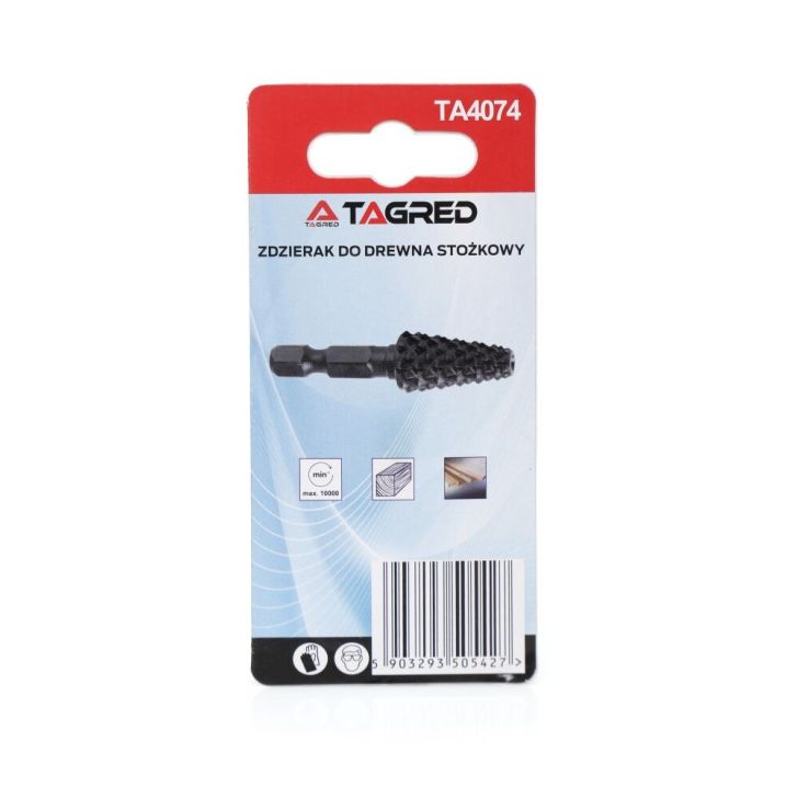 Stripper, conical cutter for wood - rasp, 15mm hex shank