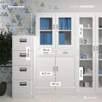 JAN NOWAK metal office glass door file cabinet with drawers EDMUND: gray