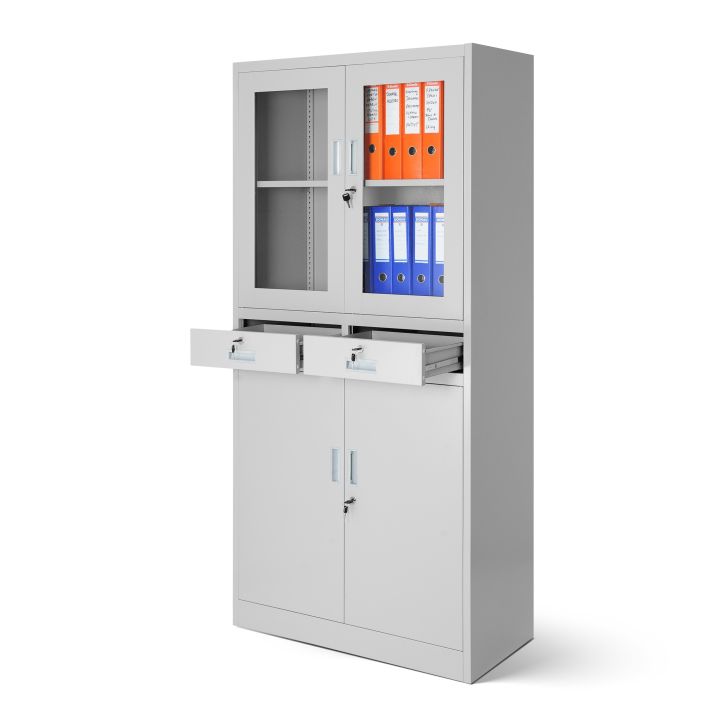 JAN NOWAK metal office glass door file cabinet with drawers EDMUND: gray